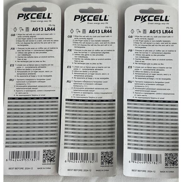 30 Pack Pkcell AG13 LR44 Alkaline 1.5V Cell Battery LED Watch Key New 3 Pks 10 - Picture 4 of 6